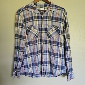 J. Crew‎ Womens Large Blue Berry Red Green Plaid 100% Cotton Button Down Shirt
